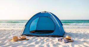 Découverte Glymnis: tente de plage 3-4 pers, anti-UV UPF 50+ – Évaluation de la protection solaire et du confort
